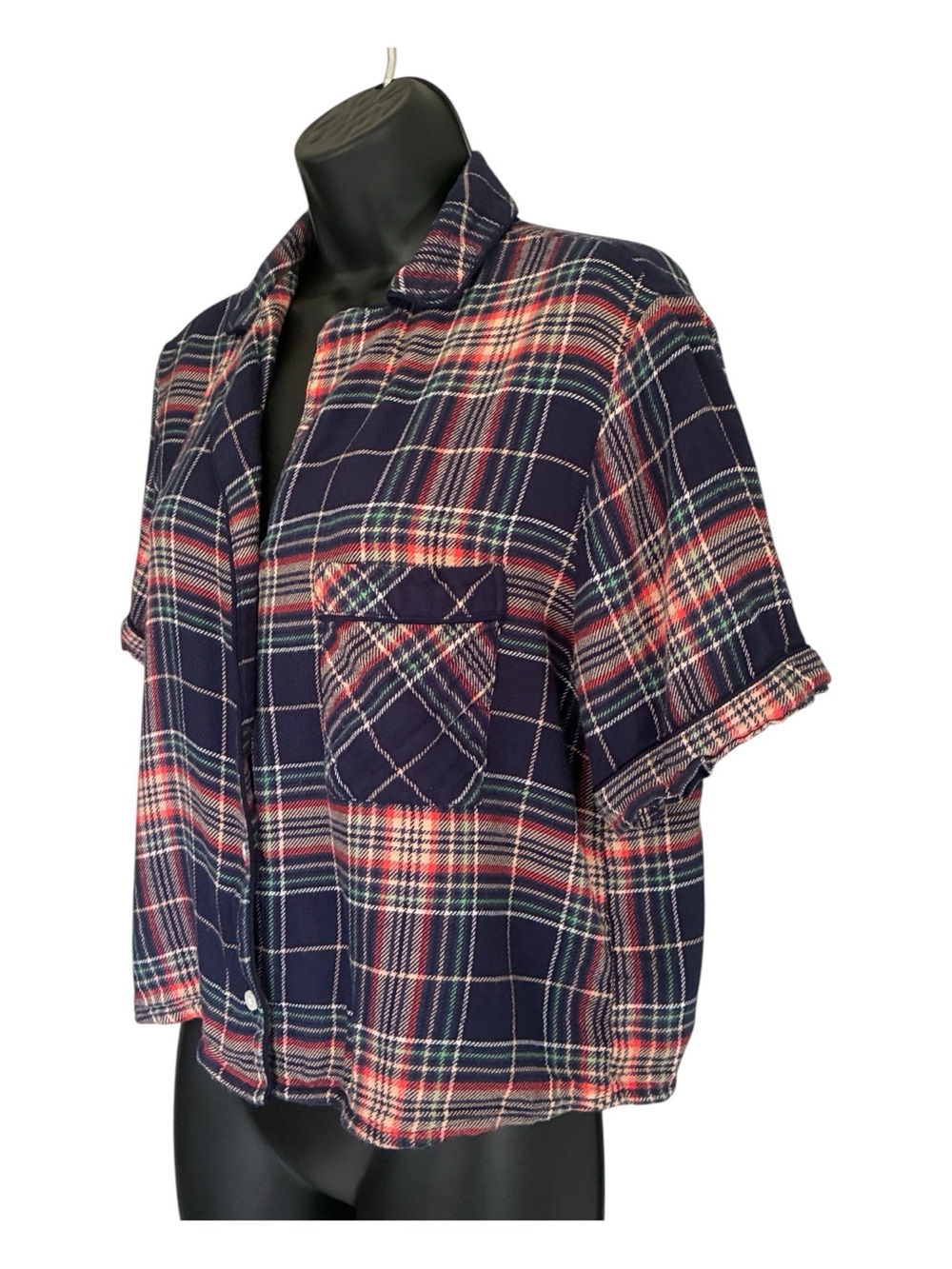 aerie Slouchy Navy Plaid Cozy Girl Indie Sleaze Grunge Boxy Soft PJ Flannel Sz M - Picture 4 of 9